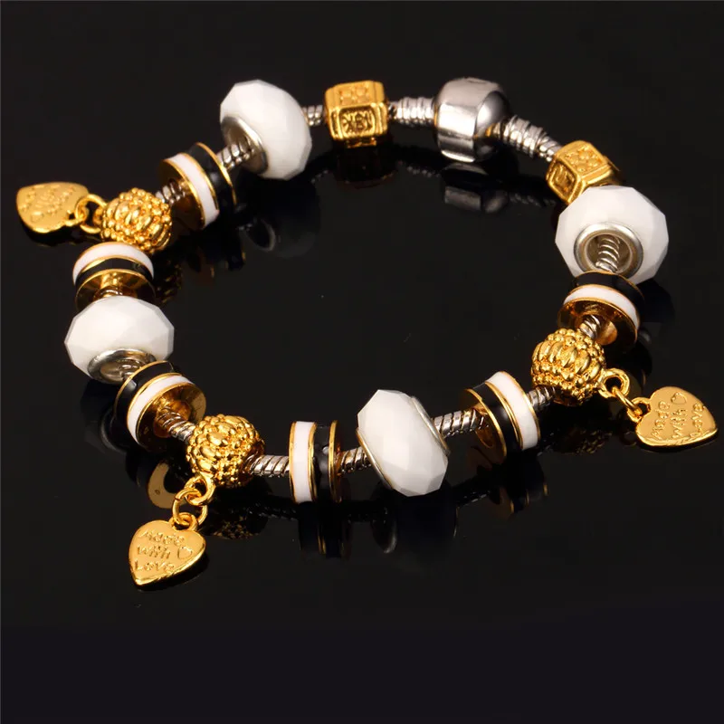 Женский браслет с подвесками в виде сердца золотого цвета|bracelets for|charm braceletcharm