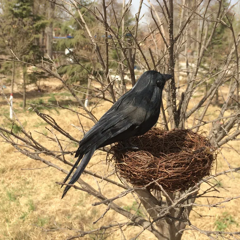 

small black simulation crow toy lifelike crow&nest doll gift about 16cm