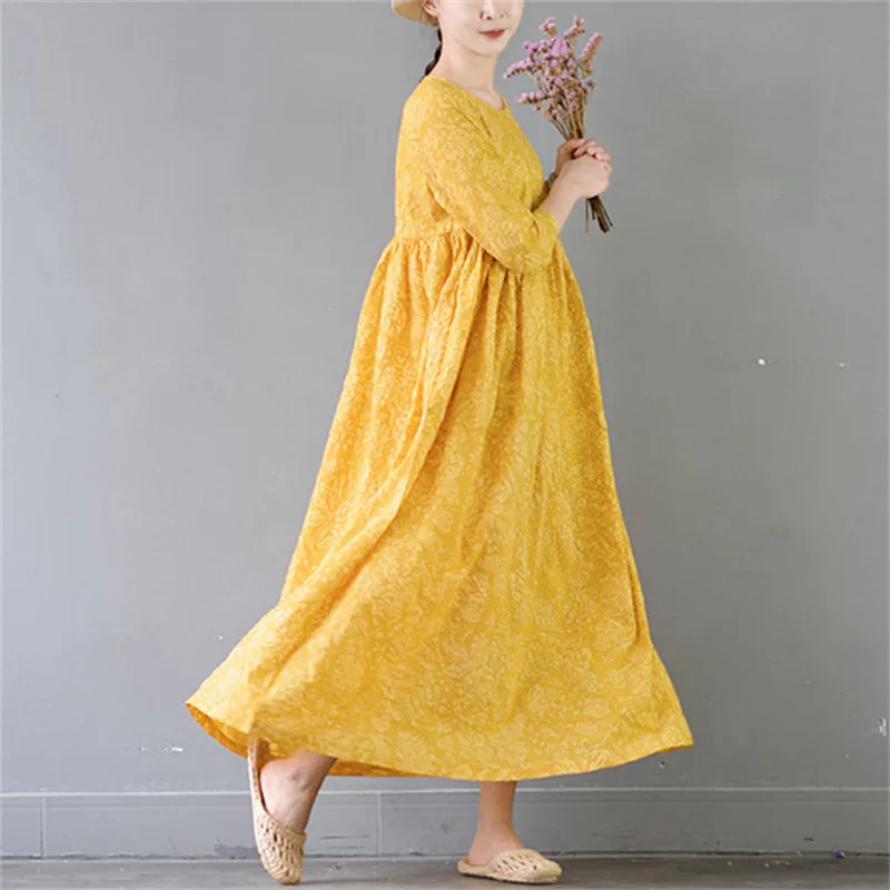 SCUWLINEN Vestidos 2019 летняя одежда для Для женщин Винтаж империи линии хлопок макси