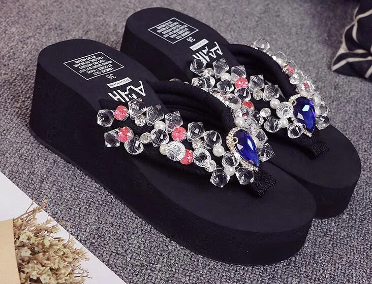 Роскошные большие блестящие шлепанцы стразы женские праздничные пляжные туфли