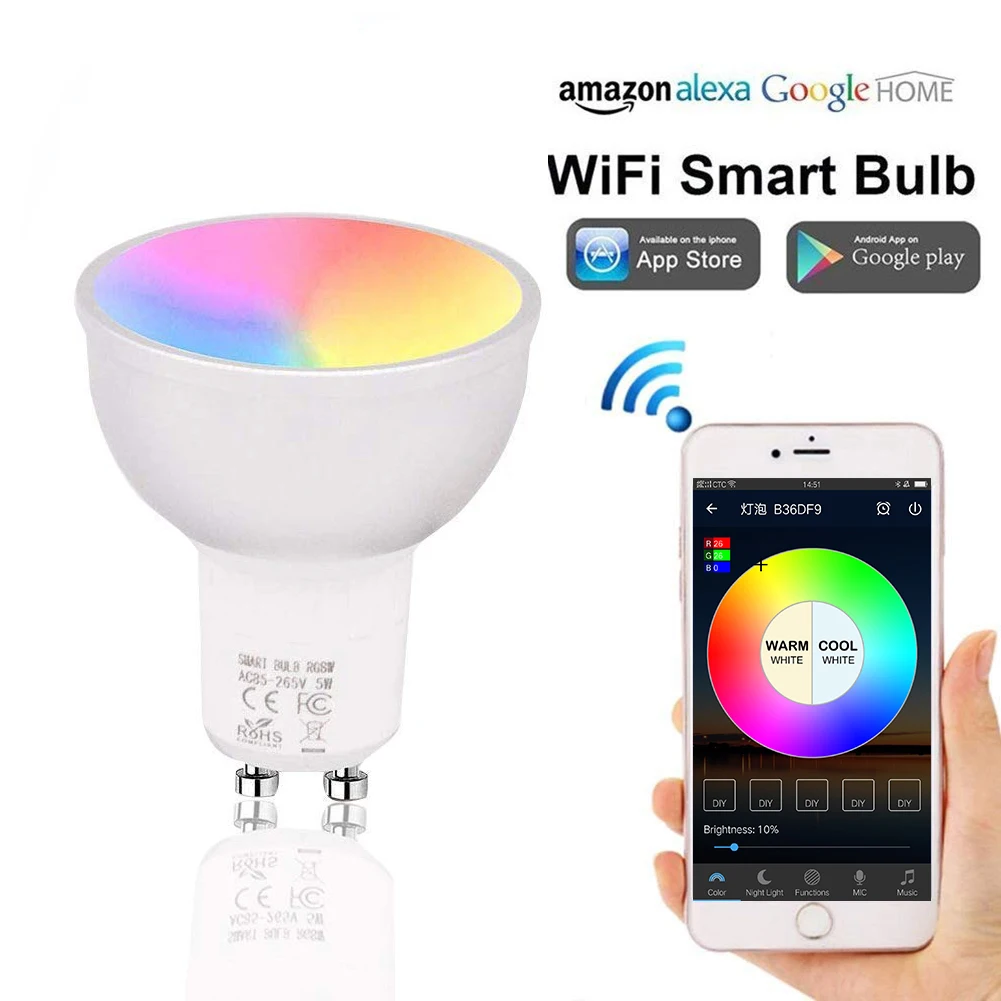Умный дом Wi-Fi приложение RGBW светодиодный GU10 5 Вт потолочный светильник лампа дистанционного управления работа с Alexa Echo Google Home IFTTT Assistant