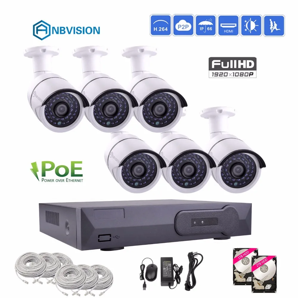 Anbvision 4/8CH 1080 P HD POE сети NVR CCTV Системы 4/6/8 шт. 2MP открытый IP66 IP Камера P2P комплект
