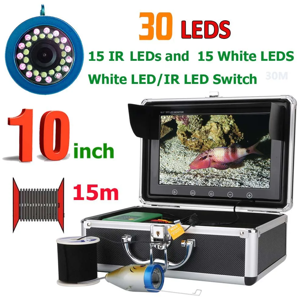

PDDHKK рыболовная камера 10 дюймов 1000TVL LCD цветной экран подводная камера 30 шт. белый/ИК-светодиоды переключатель рыболокатор ночное видение