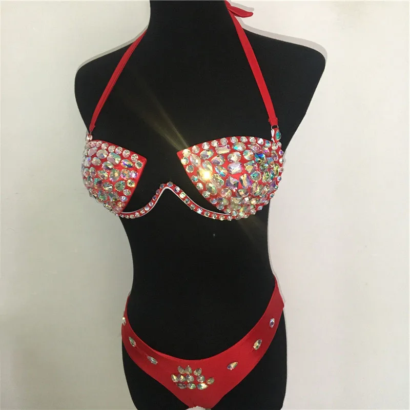 Shiny Crystal Rhinestones Bathing Suits Bandage Hollow Out Padded Sexy Tight Bikini Set Summer Beach Pool Women Swimming Suits