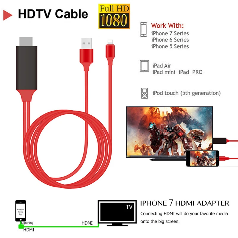 Новый usb кабель Sinmax PLUG & PLAY для Lightning HDMI HDTV TV Adapter 1080P iPad Air Air2 iPhone 7 Plus 6S 6 5 5S