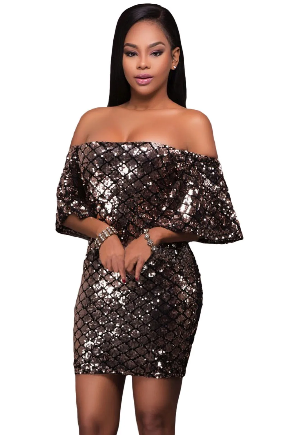 Dearlove Осень party dress Элегантный Слэш Шеи Спинки Bodycon Dress Половина Рукава С Плеча