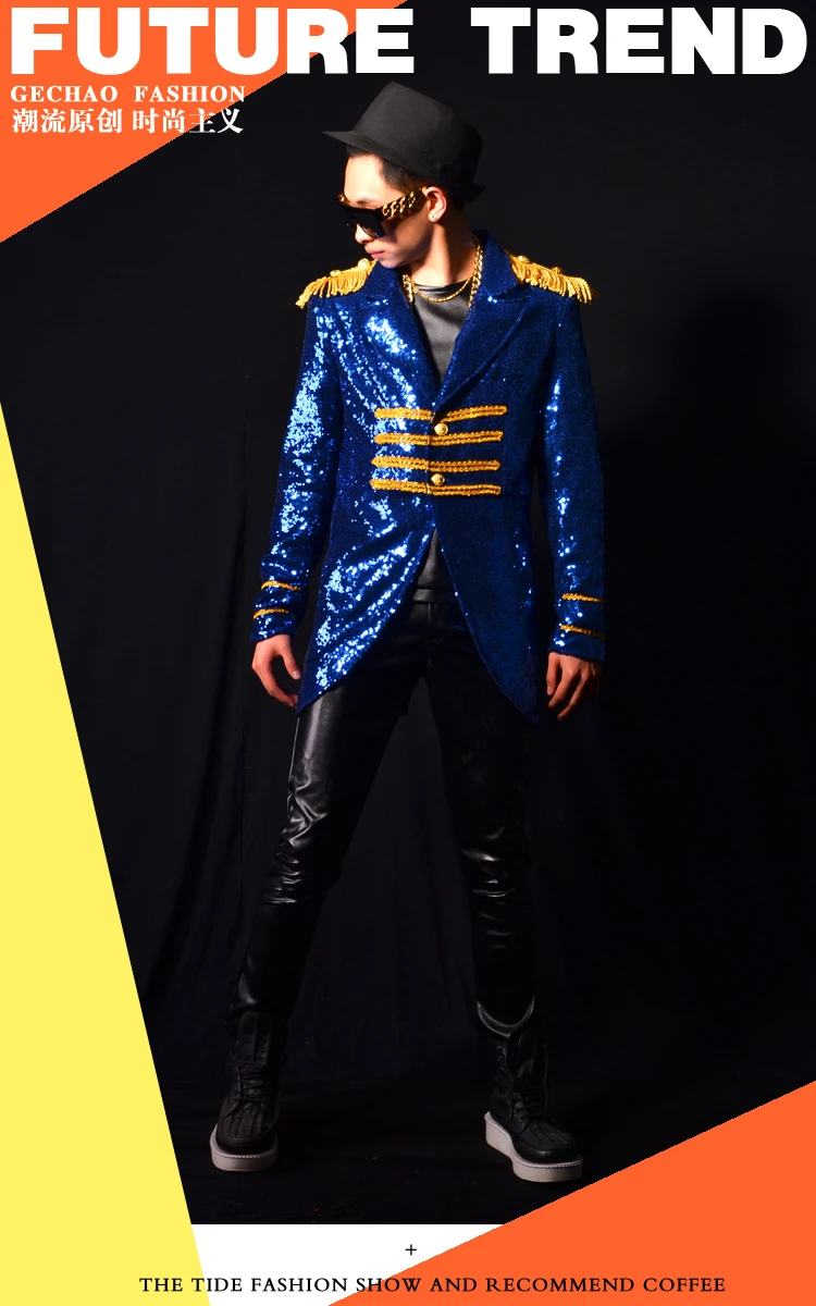 Мужская мода блестки королевский костюм куртка певицы из ночного клуба танцор DJ