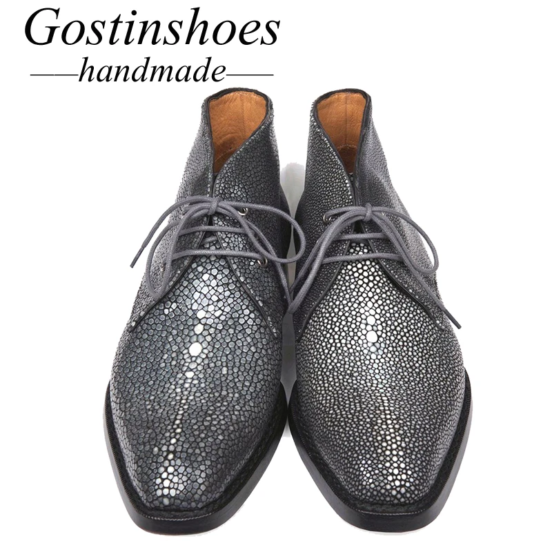 GOSTINSHOES/Роскошные мужские ботинки ручной работы Goodyear модные рабочие из кожи ската