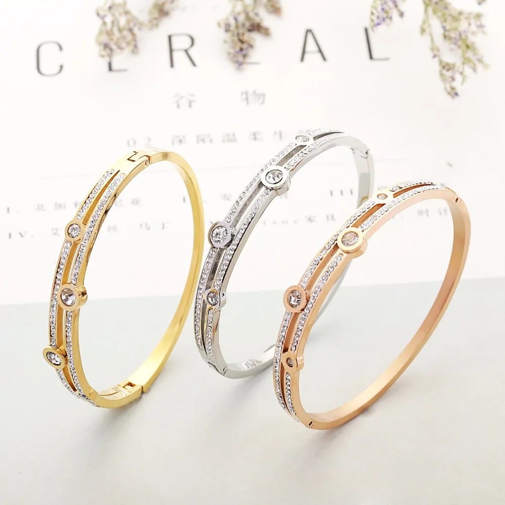 Браслет манжета из нержавеющей стали 316L с фианитом и кристаллами|cuff bangle|bangle