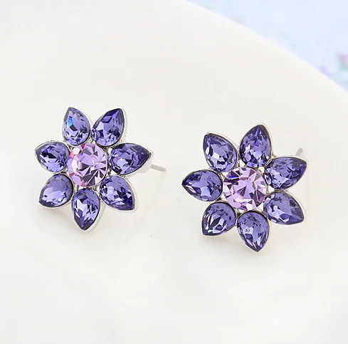 100% с украшением в виде кристаллов от Swarovski голубые шармы цветы серьги-гвоздики