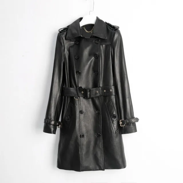

Ladies Genuine Leather Jacket Sheepskin Coat Double Breasted Real Sheep Long Trench Jacket Women Autumn Winter Female Outerwear