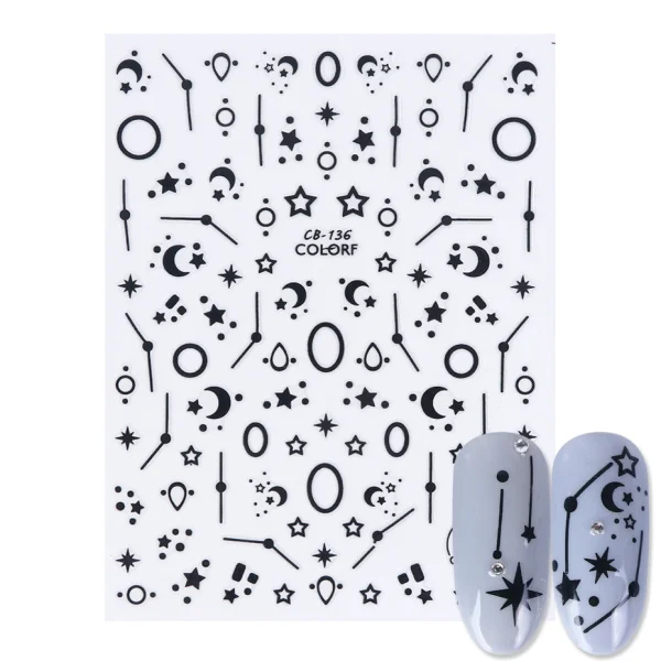 CB136 Black 3D наклейки со звездами и цветами, наклейки для ногтей, клейкие накладки, черно-белые буквы, слайдер для дизайна ногтей, 3D аксессуары, украшения CHCB133-141 - Цвет: CB136 Black