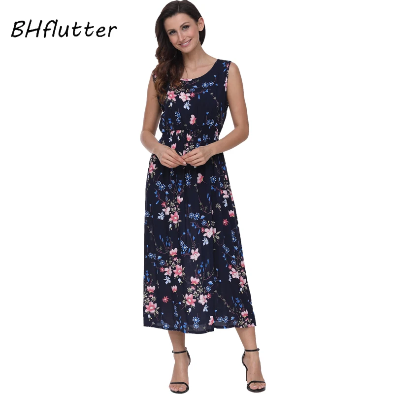 Женское хлопковое платье без рукавов BHflutter повседневное пляжное Бохо с цветочным