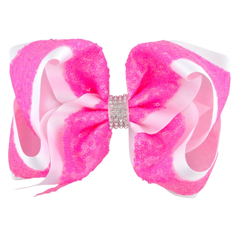 NO24 Hot Pink 8 дюймов Большая блестка Стразы корсажная лента бант для волос Крокодил Зажимы заколка-бантик для волос Дети Девочки Аксессуары для волос - Цвет: NO24 Hot Pink