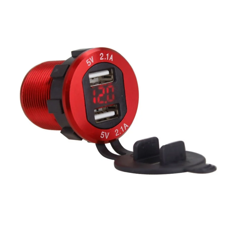 2019 Aluminum Dual Port USB Charger Power Outlet Adapter With LED Digital Voltmeter For Phones GPS Car Moto | Автомобили и