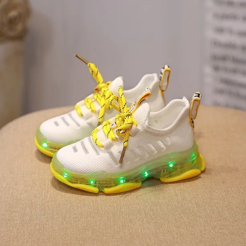 CNFSNJ new brand fashion arrived boys girls air mesh shoes led Luminous sneakers shoe 21-25 - Цвет: Цвет: желтый