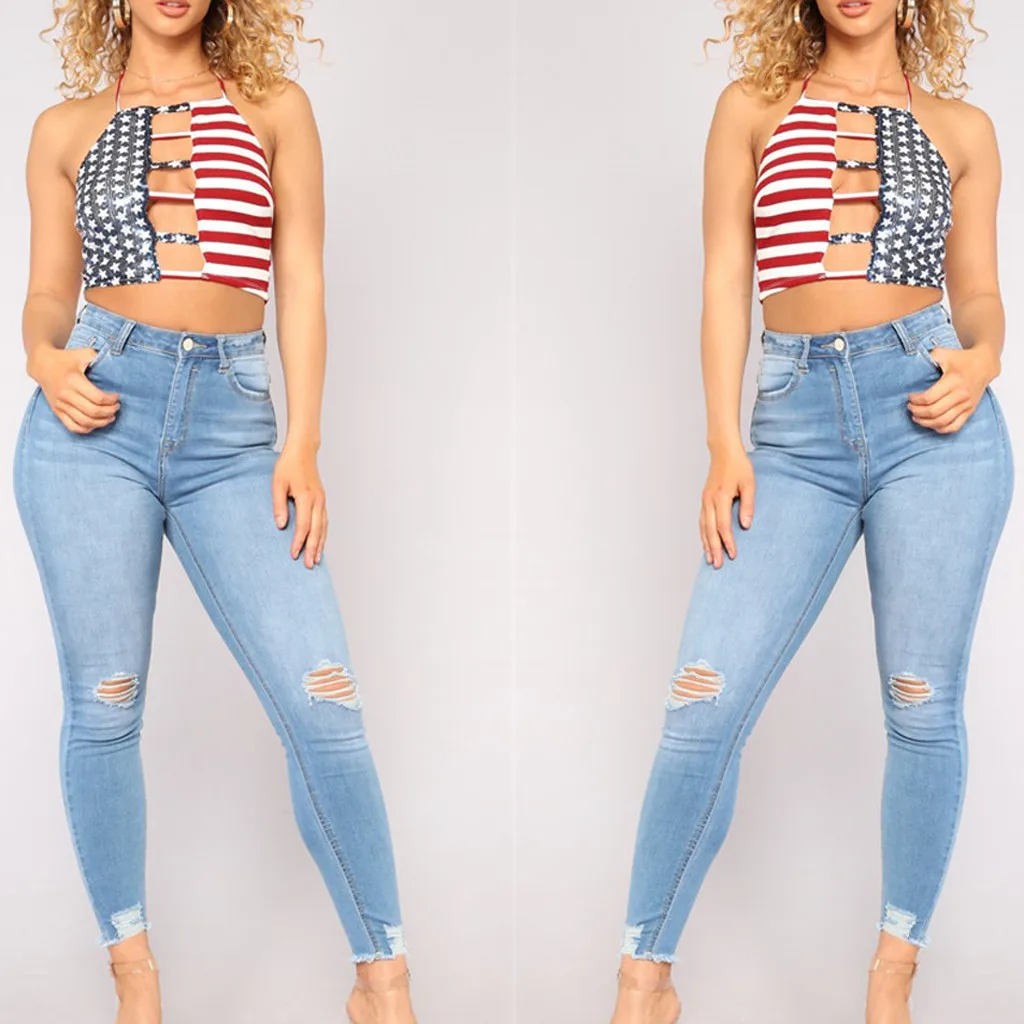 Женская майка в полоску со звездами и принтом на День Независимости Топ для