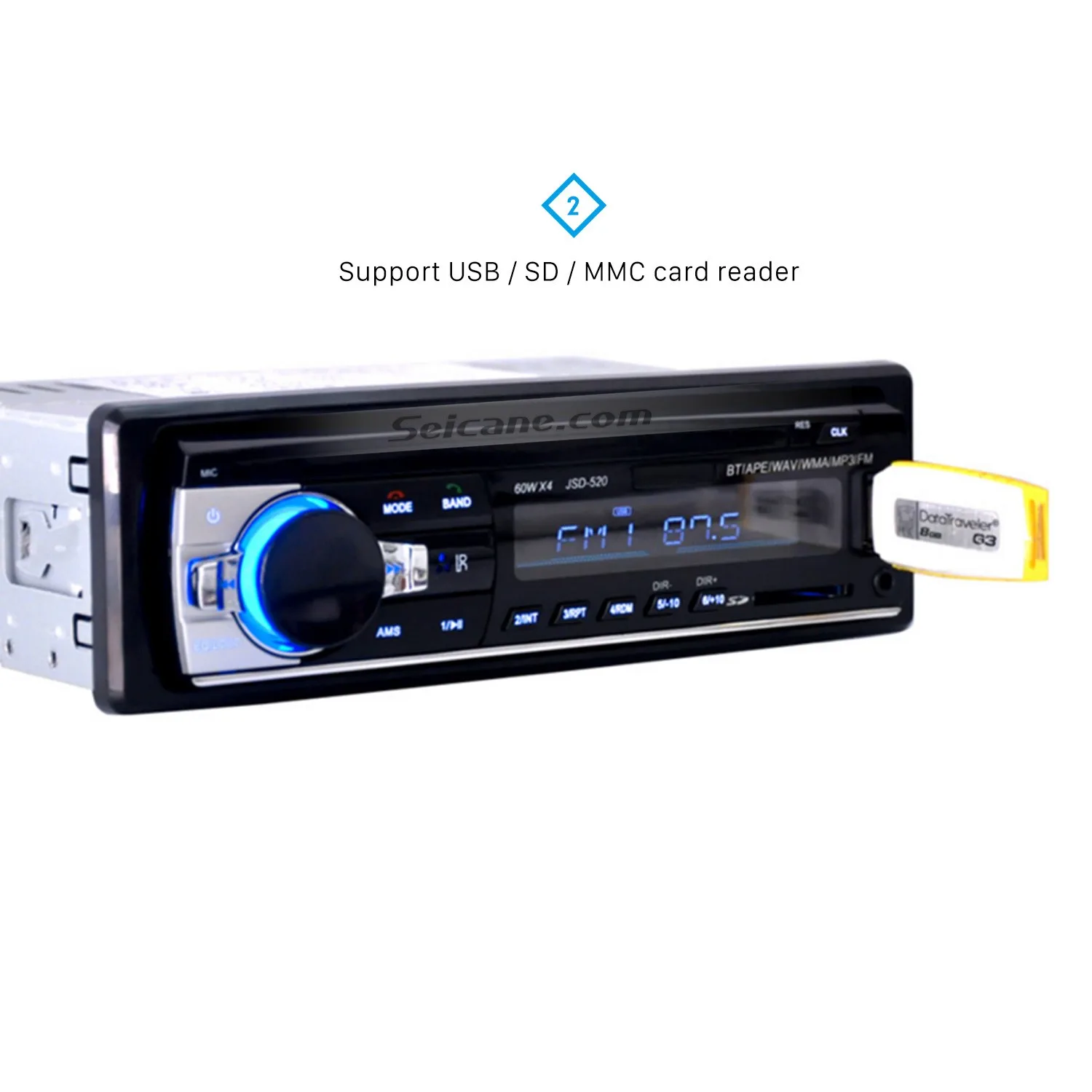 

Seicane Универсальный 1 Din 2,5 дюймов Автомобильный Bluetooth MP3 плеер Автомобильный комплект FM с 4-канальным SD пультом дистанционного управления Aux
