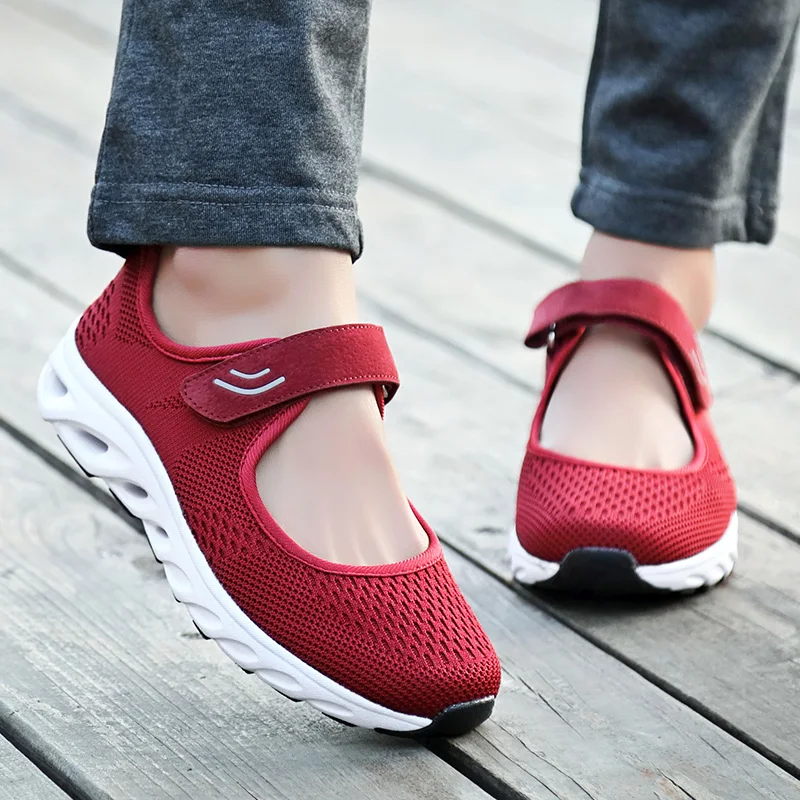 New Summer Casual Shoes Women Breathable Mesh Youths Fashion Hook Loop Flats Autumn Spring Non-slip Fitness Mother | Обувь