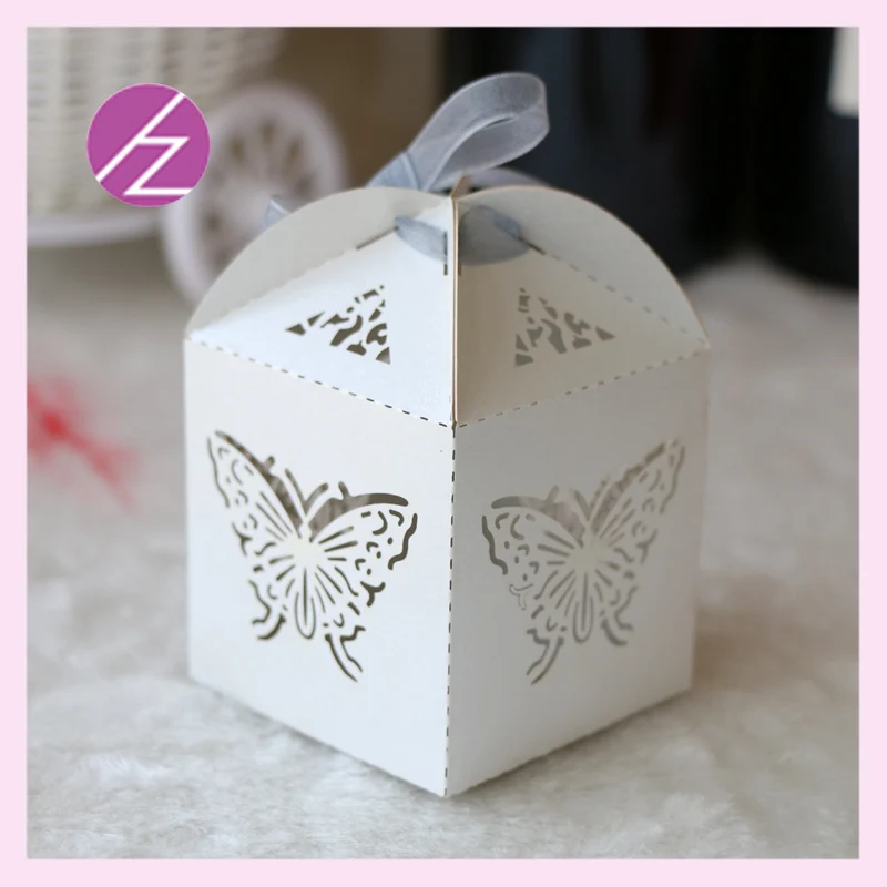 

100pcs/lot laser cut pearlized paper craft Butterfly Pattern mini cupcake boxes Birthday party wedding favors gift box