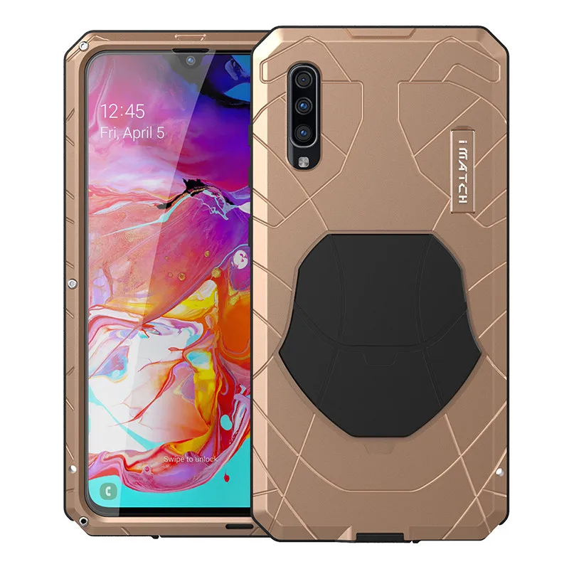 Для samsung Galaxy A70 чехол для телефона жесткий алюминиевый металлический Закаленное стекло Защитная крышка для экрана сверхпрочный защитный силиконовый чехол - Цвет: gold