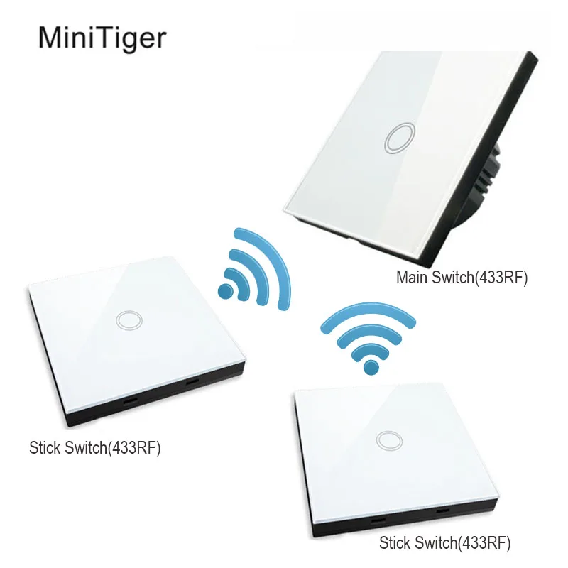 Esooli EU Standard Luxury Crystal Glass Wall Switch Touch Switch Normal 1 Gang 2 Gang Stick Touch Switch led switch