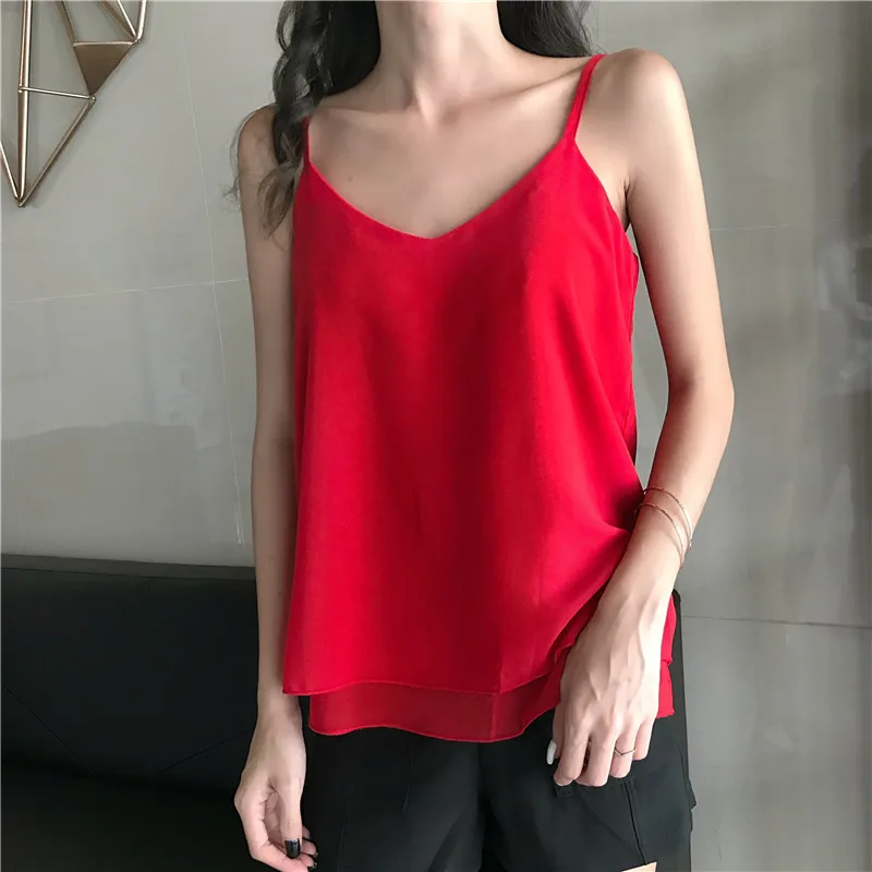 Red Размер S-4XL, летние женские шифоновые Топики, женские майки из полиэстера без рукавов, базовые одноцветные футболки 8920 - Цвет: Red