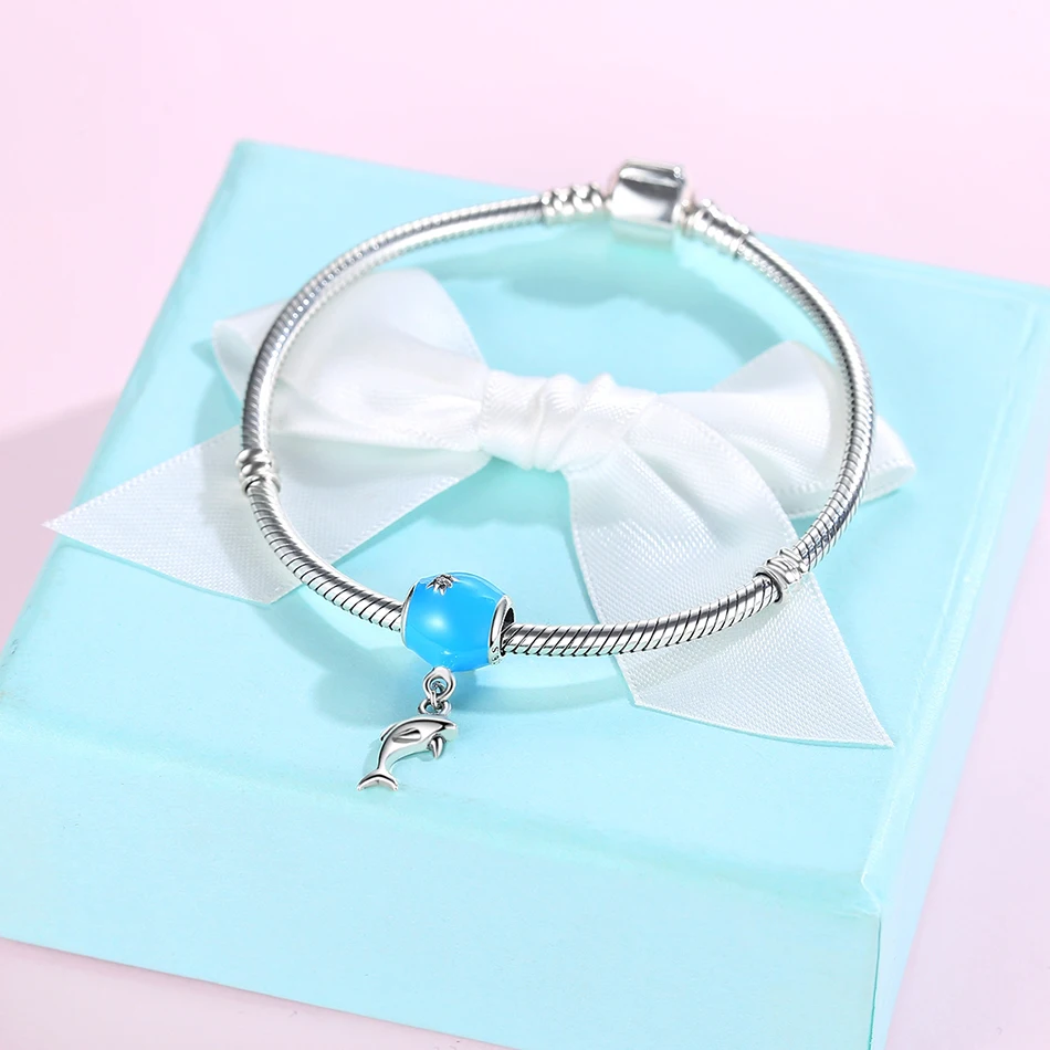 Европейский 925 пробы серебряный Дельфин Серьги Подвески со стразами прозрачными