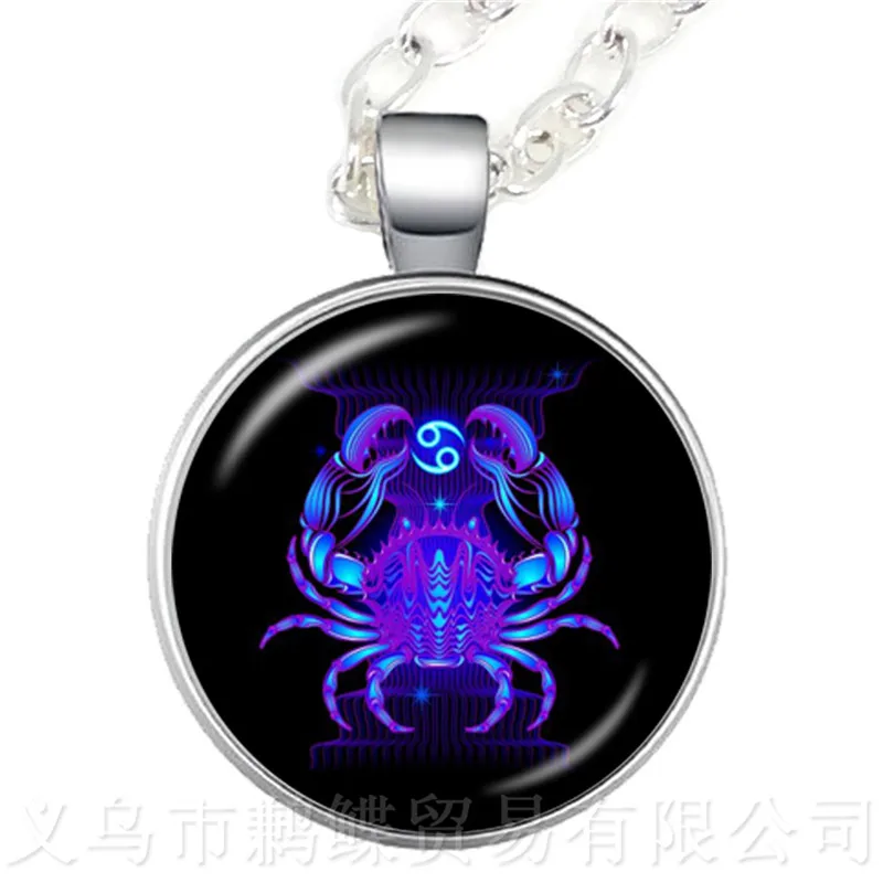 

New 12 Zodiac Signs Necklaces Retro Twelve Constellations Cabochon Glass Time Gem Pendant Necklaces
