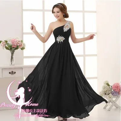 black lace up Одно плечо платье подружки невесты кораллового цвета длинное шифоновое с бисером плиссированные размера плюс невесты Элегантное свадебное вечернее платье Robe De Soriee - Цвет: black lace up
