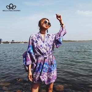 Женская рубашка Bella Philosophy, Летняя Повседневная рубашка с поясом в японском стиле, с рукавом до локтя, 2018