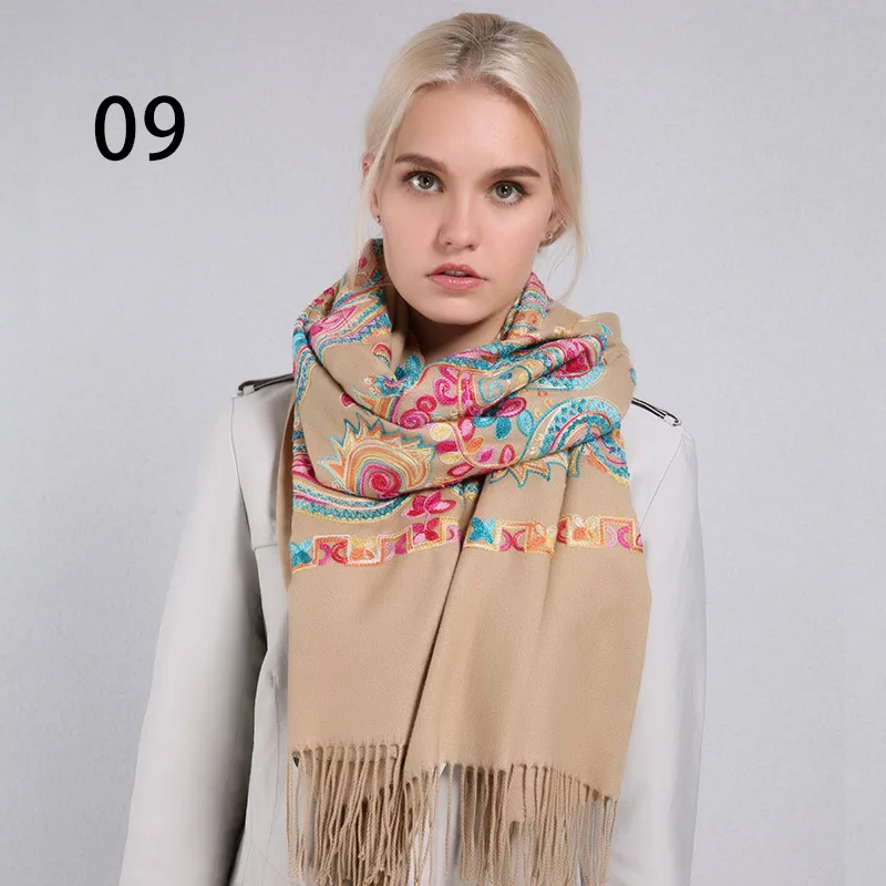 09 Camel Sparsil женские кашемировые шарфы с кисточками, пашмины с цветочной вышивкой и цветами, 200*70 см, длинные мягкие теплые женские зимние шали - Цвет: 09 Camel