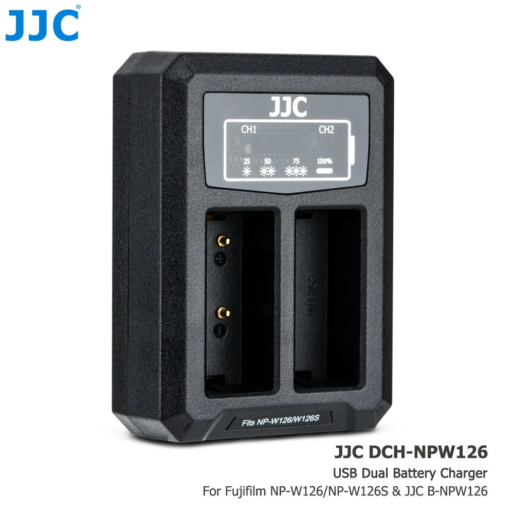 JJC USB Dual Батарея Зарядное устройство для цифровой фотокамеры Fuji Fujifilm NP-W126 NP-W126S XT3 X100F X-Pro2 X-Pro1 XT2 XT1 XT30 XT20 XT10 заменяет BC-W126