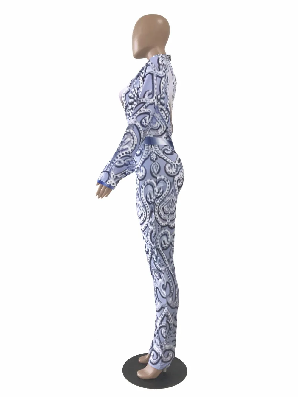 Женские Пейсли Винтаж 3d печатных Длинные рукава bodycon Высокая талия узкие длинные Комбинезоны клубный вечерний комбинезон 3 цвета LZ-476