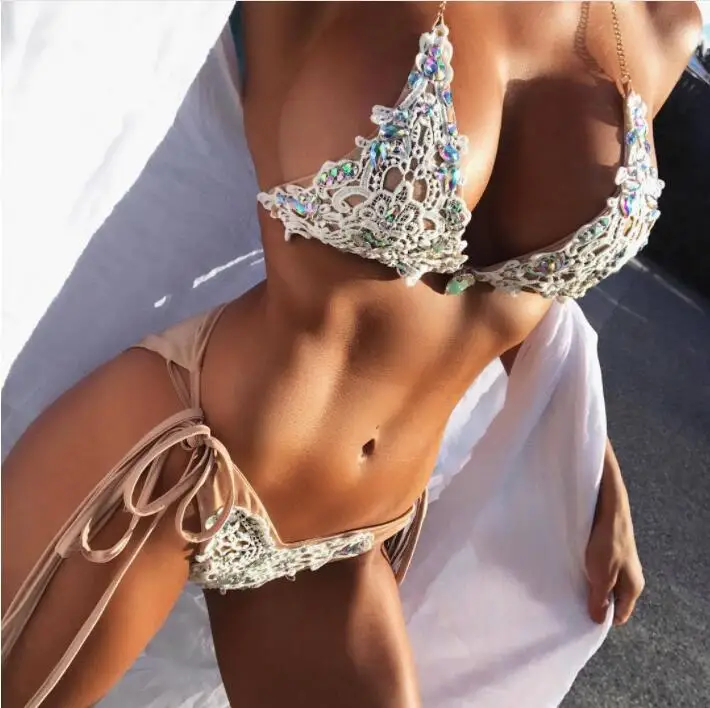 Женский купальник ZMTREE блестящий треугольный купальник-бикини с кисточками |