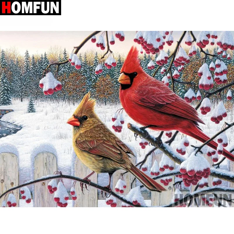 HOMFUN полный квадратный/круглый дрель алмазная живопись 5D «сделай сам» "Птица снег сцены" 3d-бриллиантовая вышивка вышивки крестом домашний декор A20308