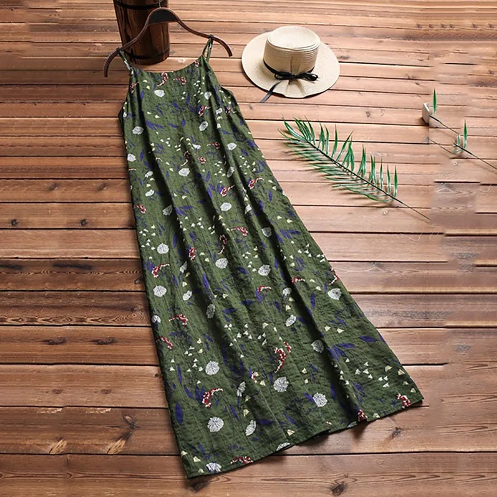 Women's Casual Long Maxi Sundress Beach Party Bohemian Floral Print Dress Halter юбка джинсовая mujer 04* | Женская