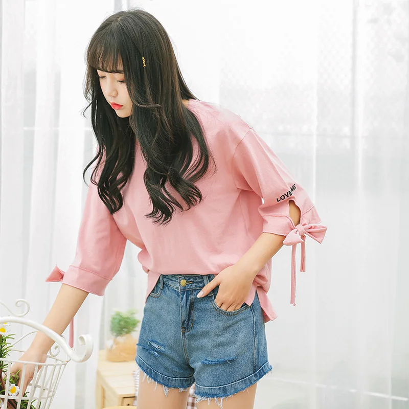 2018 сезон: весна–лето Harajuku Ulzzang сердце с вышивкой надписями свободный рукав