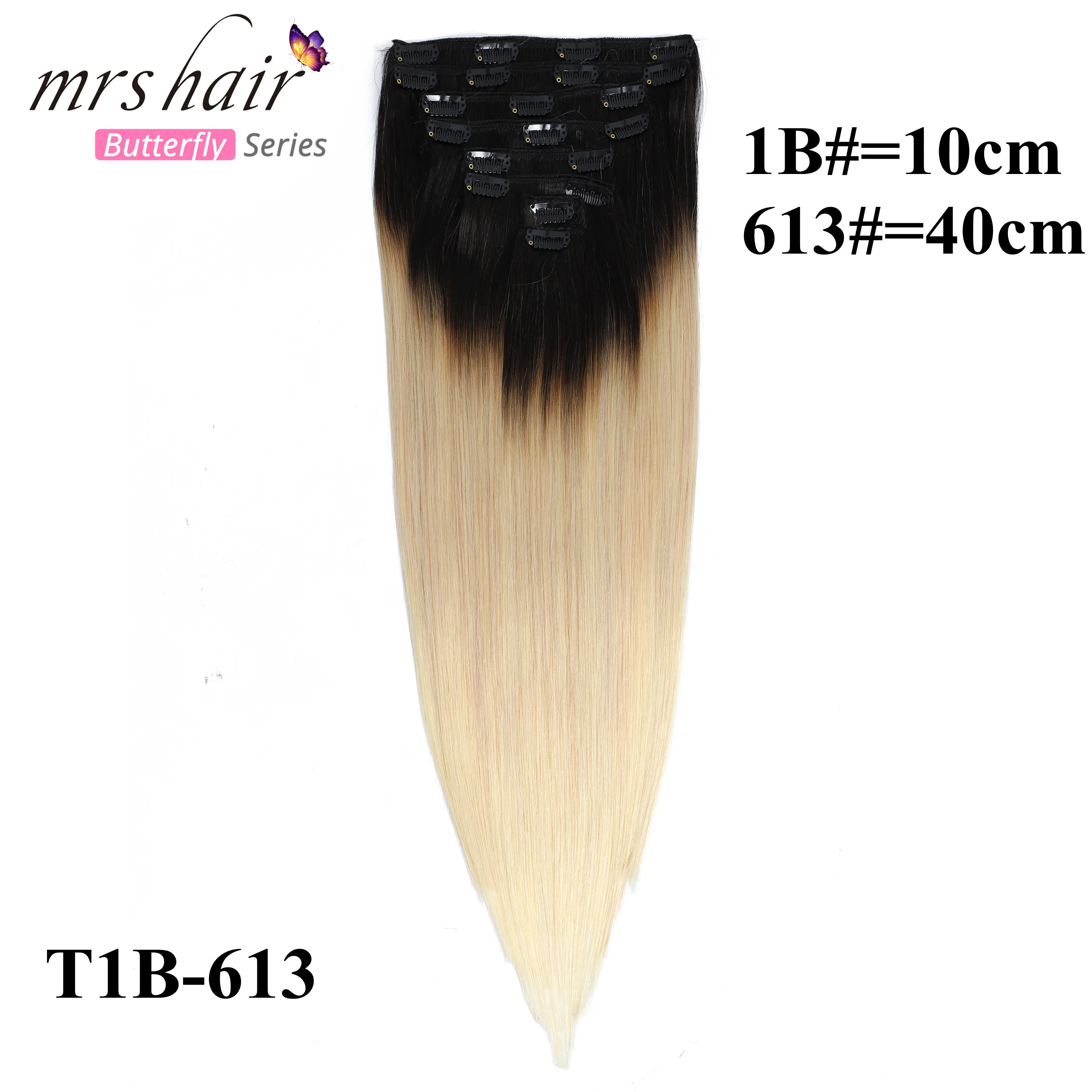 # T1B/613 MRS HAIR, Омбре, человеческие волосы для наращивания на заколках, волосы для наращивания, блонд, натуральные волосы remy на заколках, прямые волосы на заколках - Цвет: # T1B/613