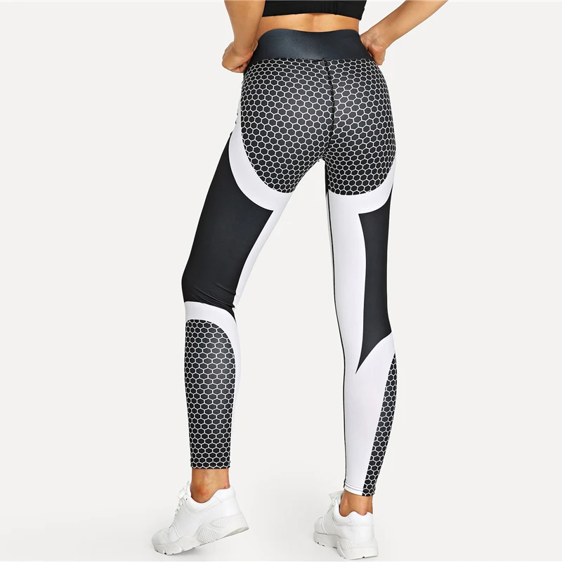 Обтягивающие леггинсы в горошек для фитнеса SweatyRocks, черные и белые женские штаны для тренировок, осенние повседневные Леггинсы