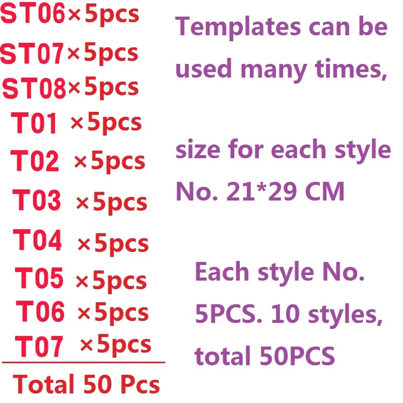 50 PCS Templates 13 Татуировки, Пигмент для временных татуировок. Натуральный и долговечный(органический Jagua Фруктовый гель/чернила). Без спирта. 10 мл 6 цветов и перерабатываемые Шаблоны - Цвет: 50 PCS Templates 13