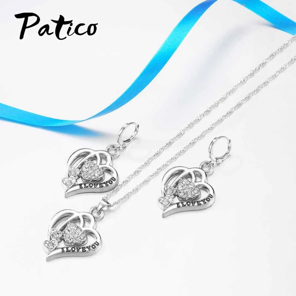 I Love You Heart Necklace Earrings Jewelry Sets for Women Gifts 925 Sterling Silver Cubic Zircon Wedding Engagement Bijou | Украшения и