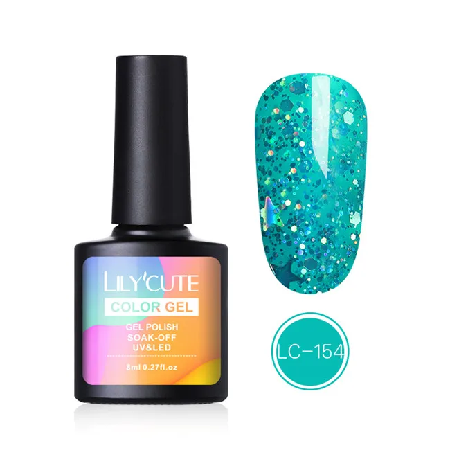 LC 154 LILYCUTE 8 мл гель для ногтей с блестками лак для живого кораллового апельсина чистый цвет для ногтей Полупостоянный отмачиваемый УФ светодиодный гель лак для ногтей - Цвет: LC 154