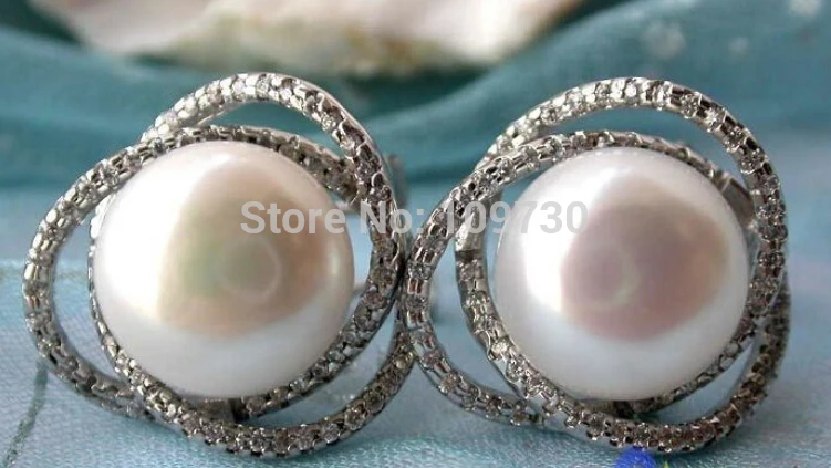 

12MM WHITE ROUND FW CULTURED PEARL EARRING new