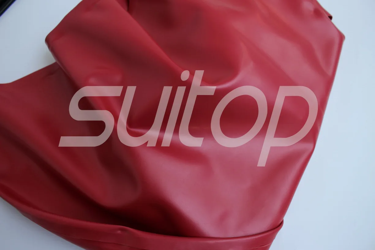 Metallic red Suitop натуральный латексный комбинезон с полным покрытием+ перчатки+ капюшоны+ feets с молнией на промежности(шейный вход)(только открытый нос) фетиш - Цвет: Metallic red