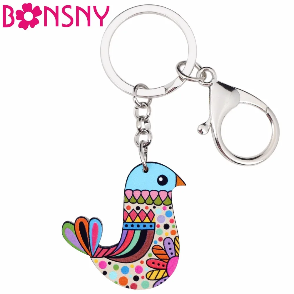 Bonsny акриловое ювелирное изделие в виде животных брелок для ключей с птицами