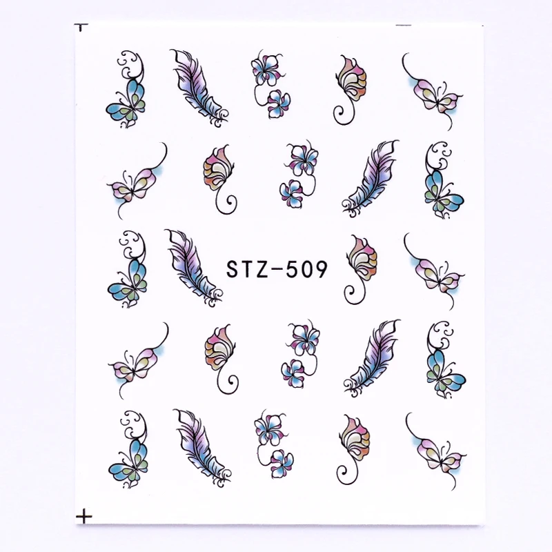 3 листа наклейки для ногтей фиолетовые цветы смешанные цветные Водные Наклейки