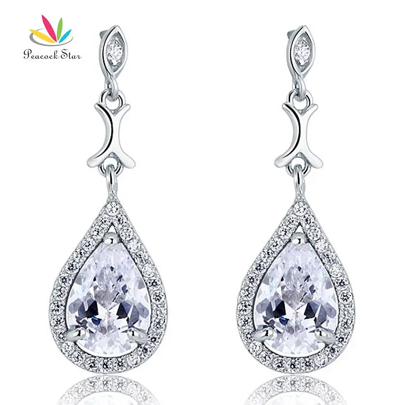 Павлин звезда 2 карата груша слеза капля Свадебные фотосеребряные серьги