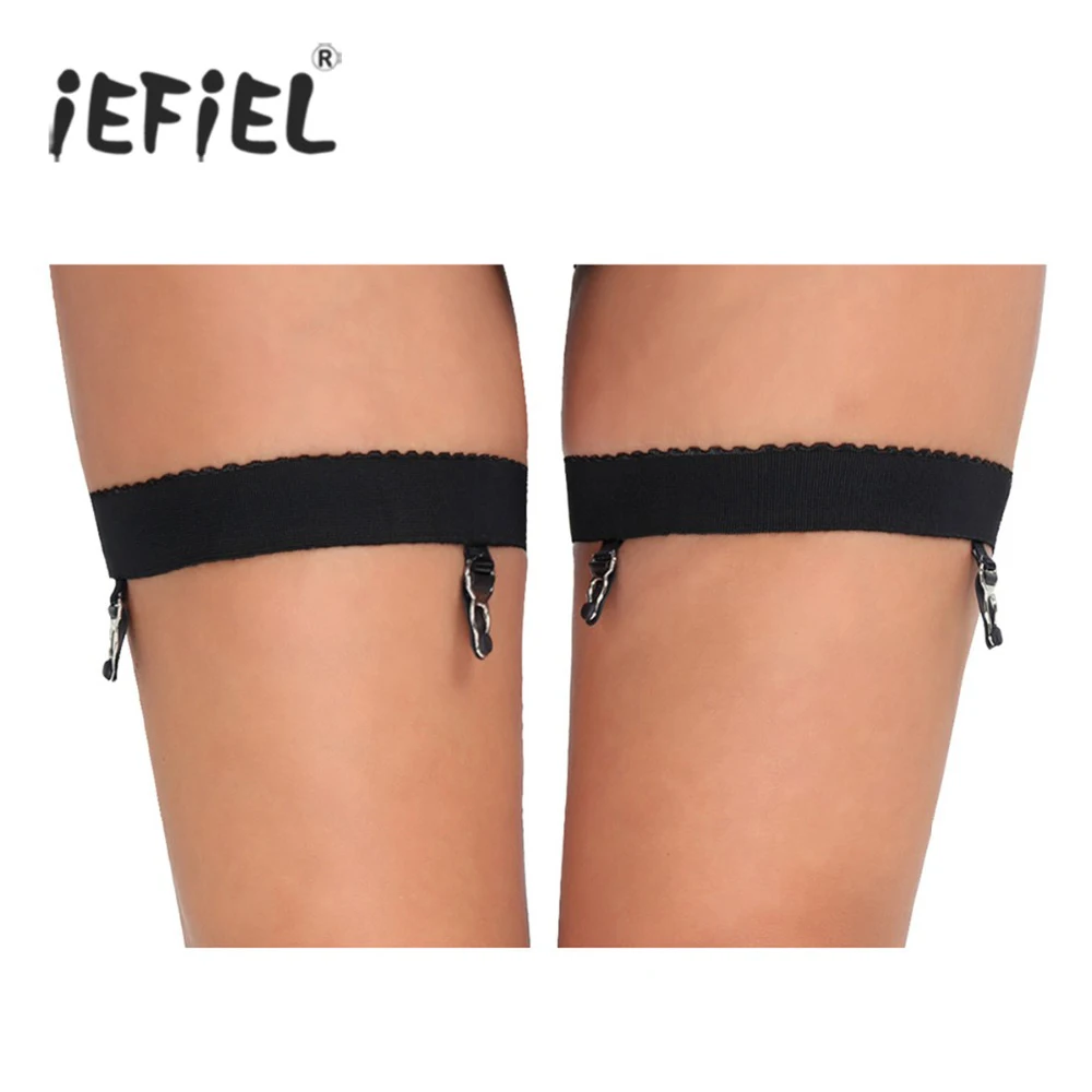 iEFiEL 1 Pair Black Women Antiskid Harness High Thigh Garter Belt Sock Holder Fastener Suspender with Clips for Costumes Party