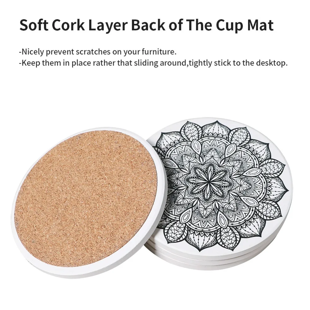 Подставки для напитков абсорбирующий керамический камень с пробковой подложкой